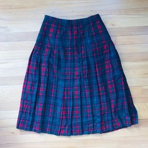 Vtg LL Bean Tartan Plaid Wool Pleated Midi Skirt